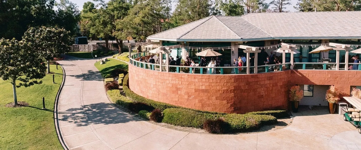 The clubhouse terrace overlooking the finishing hole