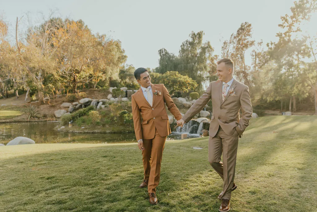 A couple walking at golden hour