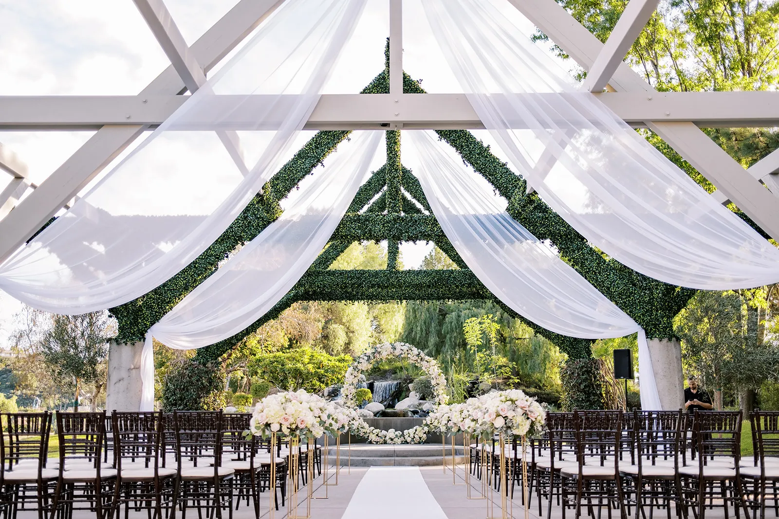 The draped ceremony pavilion